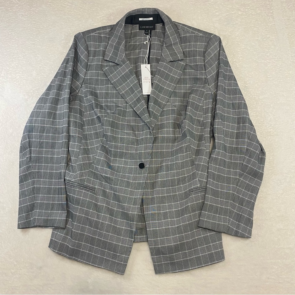 NWT Lane Bryant the Bryant Blazer Black White Houndstooth Plaid Jacket Size 26